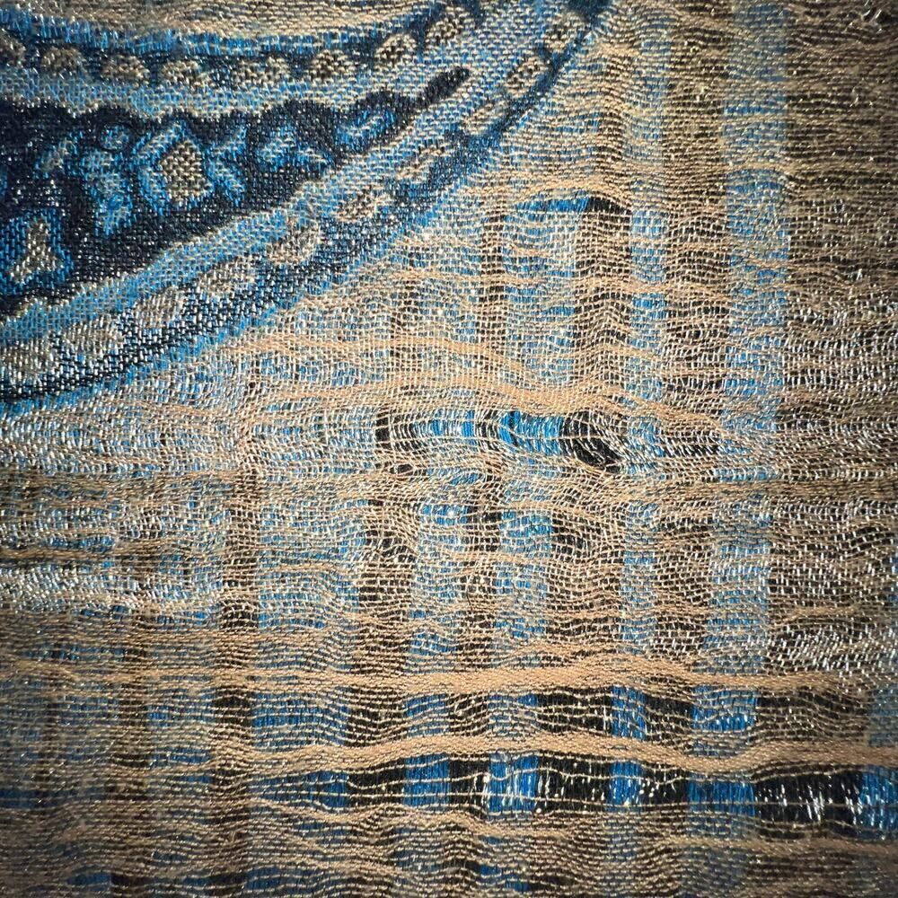Paisley metallic blue, gold fringe‎ shawl scarf, sarong bohemian GypsyGoth - Picture 15 of 15